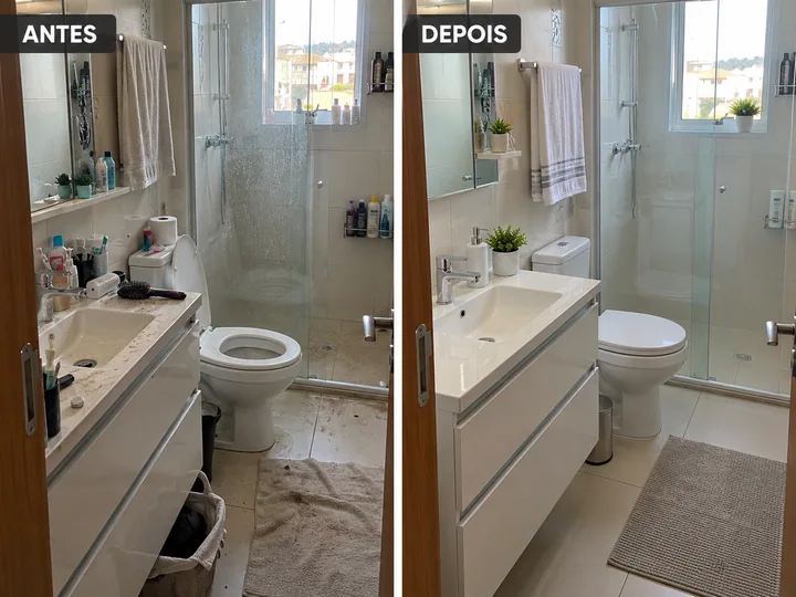 Before on the left and after on the right: Bathroom and shower cleaning