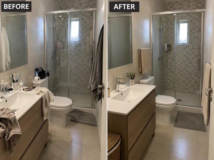 Before on the left and after on the right: Attention to bathroom details
