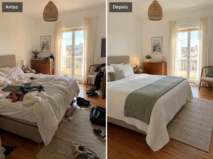 Before on the left and after on the right: Beds and room preparation