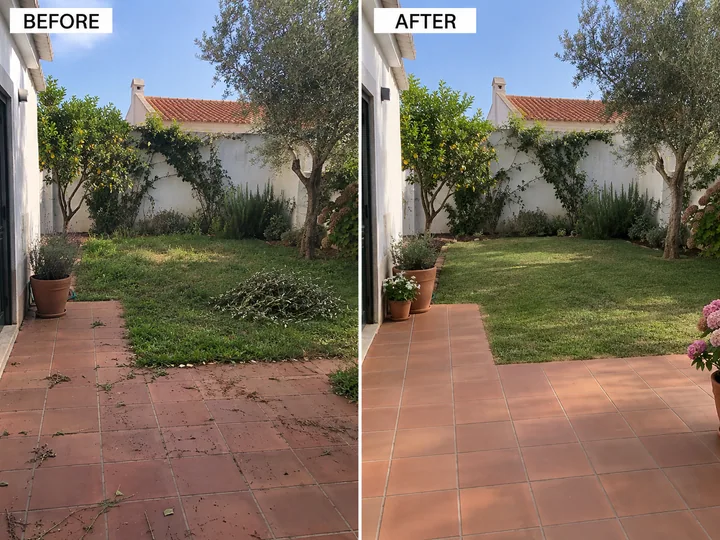 Before on the left and after on the right: Lawn and garden care