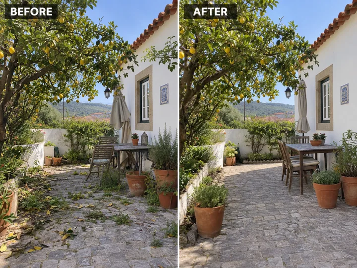 Before on the left and after on the right: Patio and outdoor presentation